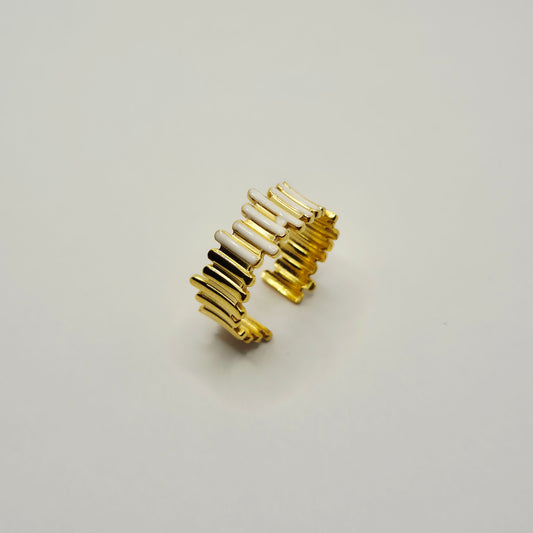 Gold White Waves Ring